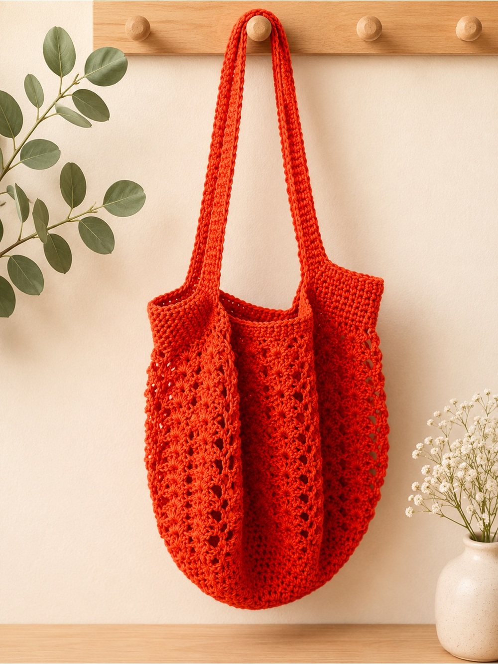 Crochet Market Bag in Coral Pink - Picture 2 of 3